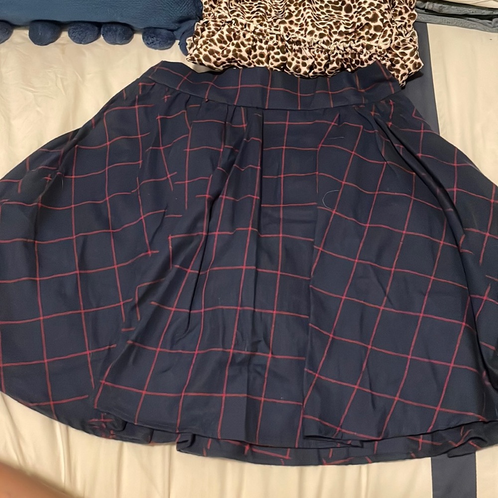 Pink and blue checkered skater skirt